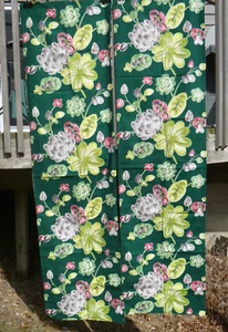 Pr Vtg 50s Spectrum Cotton Barkcloth Curtains Green Chartreuse Floral 22x80"Ea - Picture 1 of 12