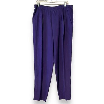 Saks Fifth Avenue Purple Silk Elastic Waist Baggy Pants Womens Large Vintage 80s - Image 1 of 4