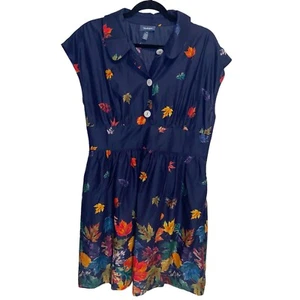 Modcloth Dress Womens Size 12 Fall Leaf Print Retro Kitschy Pin Up 50s Style - Picture 1 of 12