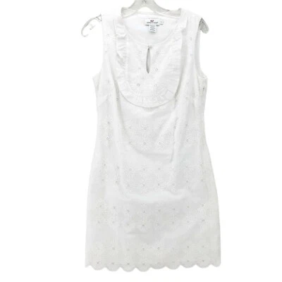 Vestido Vineyard Vines Blanco Bordado Ojales Volantes Cambio Algodón Usado en Excelente Condición Talla 0 Foto 1 de 4