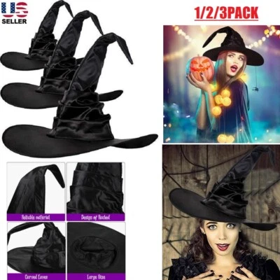 3 Piezas Halloween Mujeres Negro Acanalado Bruja Mago Sombrero Vestido Elegante Disfraz Accesorio Foto 1 de 4