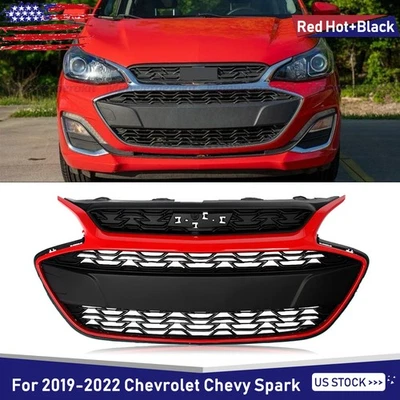 Front Bumper Upper Grille For 2019-2022 42687998 Chevrolet Spark Black & Red Hot - Imagem 1 de 4