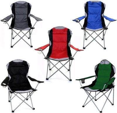 FABOER 2 x Folding Camping Deluxe Chairs Heavy Duty Luxury Padded Cup Holder High Back