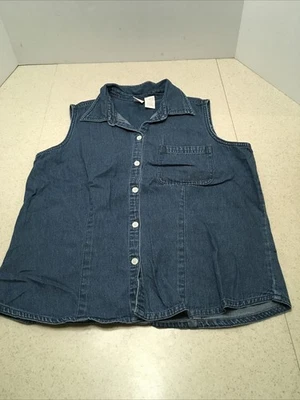 Cherokee Girls Blue Denim Button Down Sleeveless Vest  Sz. Med VTG! - Image 1 of 4