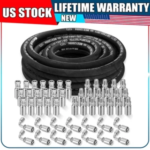 3/8" 33' HYDRAULIC HOSE TWO WIRE HOSE FLEXIBLE 53MPa / 7687 PSI WITH 50 FITTINGS - Picture 1 of 13