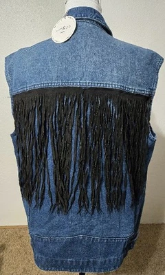 Chaleco vaquero grande UMGEE para mujer con flecos negros western biker hippie NUEVO Foto 1 de 3