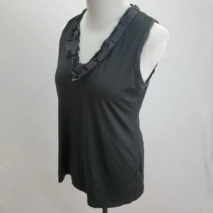 Camiseta sin mangas Banana Republic 100 % algodón cuello en V con detalles de seda cuello con volantes para mujer M - Imagen 1 de 6