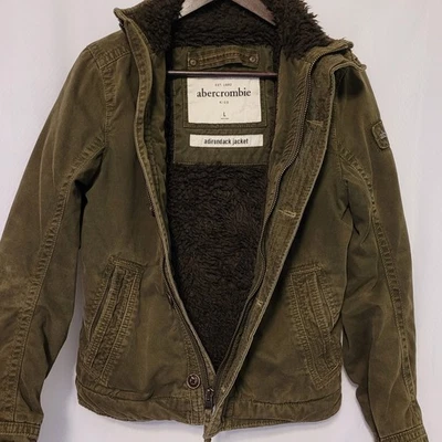 Y2K Abercrombie Kids Olive Drab Adirondack Jacket Bomber Military Grunge Boy's L - Image 1 of 4
