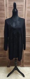 Maglione Chico's 2 Velluto-Applique Floreale Grande L Lungo Nero Scollo a V Top Oversize - Foto 1 di 9