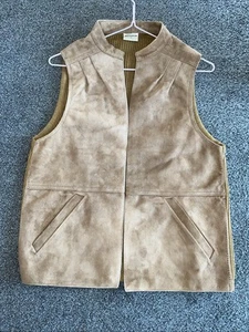 BNWOT Tan Real Suede Waist Coat Size Small 34” Chest Sleeveless Jacket - Picture 1 of 10