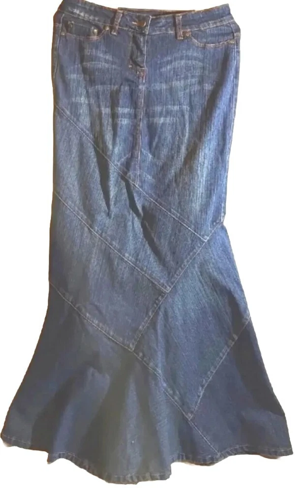 Maxi Falda De Colección Denim Patchwork Trompeta Cottage Western Country Grunge Boho Nueva  Foto 1 de 4