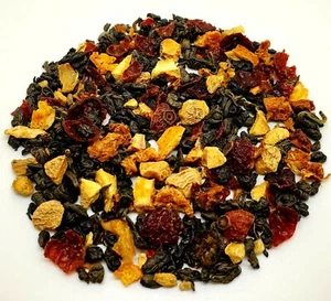 Tè verde zenzero + rosa canina e scorza d'arancia (cucchiaio in legno gratuito e 5 bustine di tè) - Foto 1 di 7