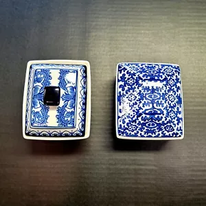 Set of 2-Blue and White Ceramic Containers with Lids- Ming Style - Picture 1 of 6