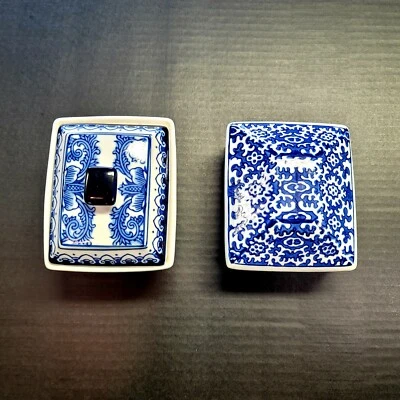 Set of 2-Blue and White Ceramic Containers with Lids- Ming Style - Image 1 of 4