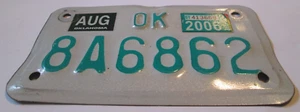 VINTAGE 2006 OKLAHOMA MOTORCYCLE LICENSE PLATE TAG STICKER 8A6862 MOR LISTED - Picture 1 of 1