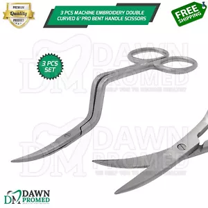 3 Pcs Machine Embroidery Double Curved Scissors 6" Pro Bent Handle German Grade - Picture 1 of 8