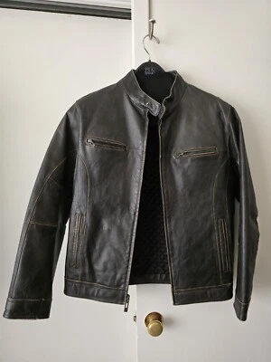 Chaqueta de cuero Guess mediana café corredor motocicleta Foto 1 de 4