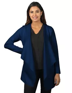 Women’s XL Navy Blue Cardigan Duster Medium Length Open Front Welt Pockets - Picture 1 of 5