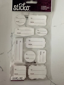 Sticko Dimensional 10 PC Basic To From White Labels Gifts Scrapbooking Crafts - Picture 1 of 7