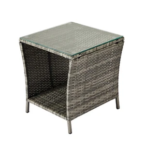 Outdoor Wicker Patio Side Table Square Coffee Table Wicker Rattan End Tables - Picture 1 of 20