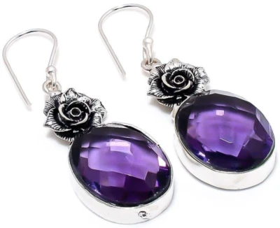 Afrikanischer Amethyst Edelstein 925 Sterlingsilber Handarbeit Schmuck Ohrrin... - Bild 1 von 4