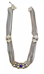 Greece 1960 Multiple Link Necklace 925 Sterling Silver and Lapis Lazuli - Picture 1 of 10