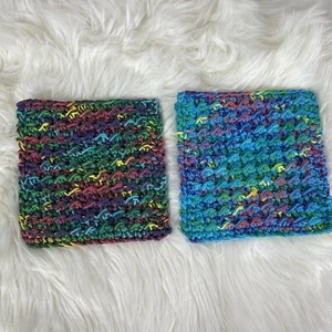 Handmade Crocheted Pot Holders Hot Pads Cotton Double Thickness Set Of 2 - B25 - Picture 1 of 3