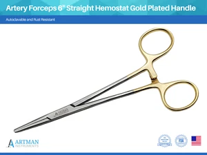 Artery Forceps 6" Straight Hemostat Mosquitoes Gold Plated Handle ARTMAN - Picture 1 of 9