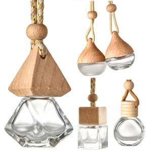 Empty Car Diffuser Bottle Perfume Ornament Hanging Gadget Air Freshener Wood Cap - Picture 1 of 20