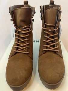 Anne Klein Womens Akabott Combat Boots Size 8M Lace-up Platform Suede Cognac - Picture 1 of 8