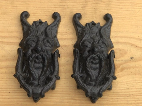 2 Cast Iron Gargoyle Door Knocker Griffin Greek Rustic Brown Victorian Restore Cover