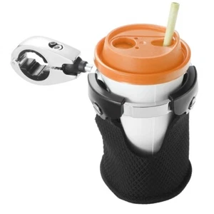 Motorcycle Cup Holder for Harley Handlebar Chrome Neoprene 360° Clamp Mount - Picture 1 of 8