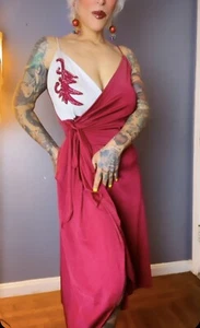 SEQUINED BEADED Burgundy & Silver Taupe 70’s Vintage Wrap Disco Party Dress S M - Picture 1 of 12