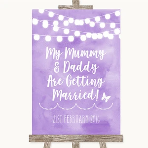 Letrero de boda personalizado con luces de acuarela lila mamá papá casarse - Imagen 1 de 8
