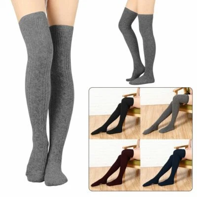 Women's Cable Knit Thigh High Socks Over Knee Stockings Winter Long Boot Warmers - Image 1 of 4