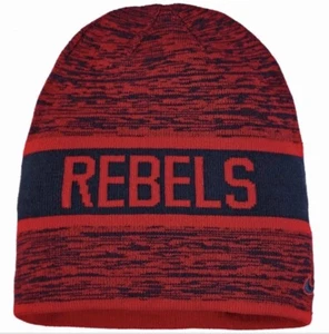 NIKE Ole Miss Rebels Reversible Knit Navy Blue Red Beanie Cap NEW Mens O/S - Picture 1 of 6