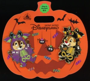 HKDL Hong Kong 2024 Halloween Chip & Dale Glow in the Dark Pin Set - Bild 1 von 1