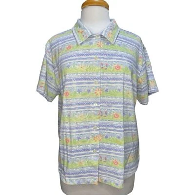 Camiseta Shenanigans Talla XL Azul Blanco Amarillo Verde Manga Corta Cuello Botón Foto 1 de 4