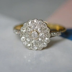 1.2 Ct Round Diamond Cluster Engagement Wedding Ring 14K Yellow Gold Finish - Picture 1 of 9
