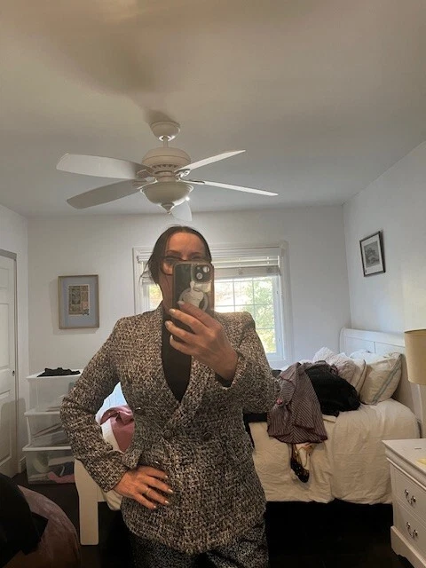 Blazer Tweed Gris Aqua y Plata Talla S Doble Pecho  Foto 1 de 4