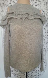 Saks Fifth Avenue Grey Cashmere Sweater Ruffles offshoulder xs/tp - Picture 1 of 5