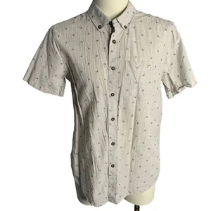 Billabong Button Down Short Sleeve Shirt S Cream Grey Squares Collar Pocket - Picture 1 of 6