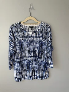 Jones New York Blue and White Sweater, Size XL, 3/4 length sleeves - Picture 1 of 6