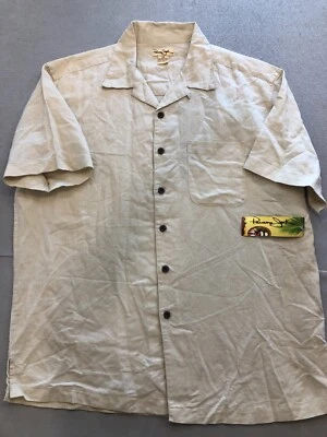 Panama Jack Button Down Shirt Men's Large New Sand Khaki Linen Textured Vacation - Image 1 of 4