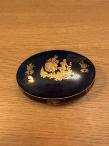 Vintage Limoges Porzellan Schmuckkästchen mit Deckel Kobaltblau & Echtgold Design - Bild 1 von 5
