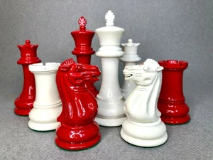 1849 Reproduction Staunton Chess Pieces Set Painted Boxwood Red & Ivory 4.5" 4Q