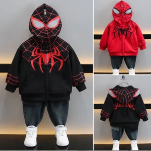 Children's Boys Cartoon Spider Hooded Coat Kids Autumn Cartoon Zipper Jacket - Picture 1 of 14