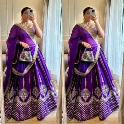 New Launching Blue Chinon Silk Lehenga Choli With Dupatta For Women & Girls - Image 1 of 4