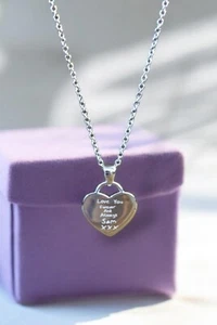 Personalised 925 Sterling Silver Handwriting Engraved Heart Pendant Necklace - Picture 1 of 21