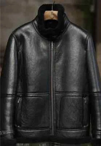 Herren schwarz B3 RAF Flight Bomber Flieger echtes Lammfell Shearling Lederjacke - Bild 1 von 5